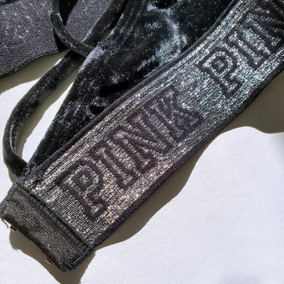 Victoria's Secret Crushed Velvet Triangle Bralette Black / Silver S - Picture 8 of 16